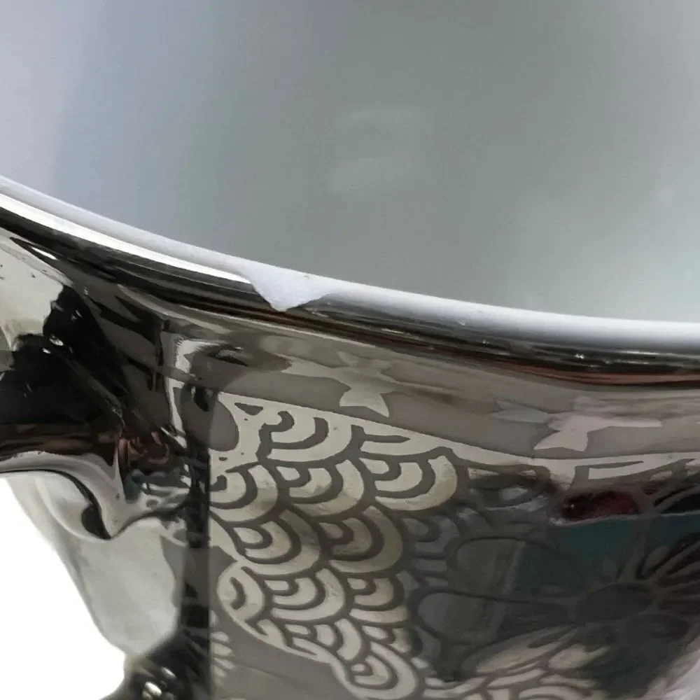 Genes Wares Italian Series Teacup and Saucer Set of 1 Silver White Floral Print